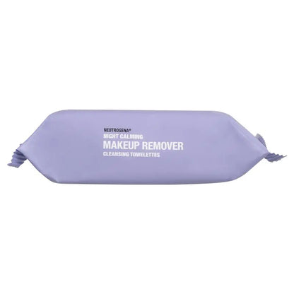 Purple roll of Neutrogena Night Calming Makeup Remover Cleansing Towelettes on a white background